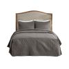 3 Piece Split Corner Pleated Quilted Bedspread Dark Grey Queen