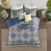 6 Piece Reversible Quilt Set with Throw Pillows Blue King/Cal King