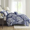 6 Piece Printed Cotton Quilt Set with Throw Pillows Indigo King/Cal King