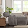 3 Piece Split Corner Pleated Quilted Bedspread Dark Grey Queen
