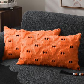 Halloween Pillow Covers 12x20 inch Set of 2 Beige Ghost Throw Pillow Cases Soft Plush Faux Fur Wool Couch Cushion Case for Chair Sofa Bedroom Living R (Color: Orange    20" x 12" (Pack of 2))
