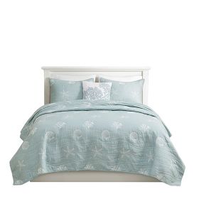 4 Piece Cotton Reversible Embroidered Quilt Set with Throw Pillow (Color: as Pic)