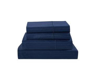Kathy Ireland 500 Thread Count Damask Stripe Sheet Set (Color: Navy, size: King)