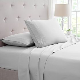 Bamboo 4 Piece Luxury 3 Line Embroidered Sheet Set (Color: Silver, size: Full)