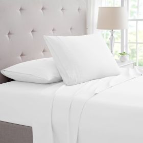Bamboo 4 Piece Luxury 3 Line Embroidered Sheet Set (Color: White, size: Twin)