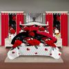 9-Piece Red Rose & Heart Bedding & Curtain Set (Queen/King/Cal King) - Quilted Microfiber Bedspread + Sheer Curtains